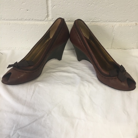 MIU MIU • Leather Peep Toe Wedges - Picture 15 of 16